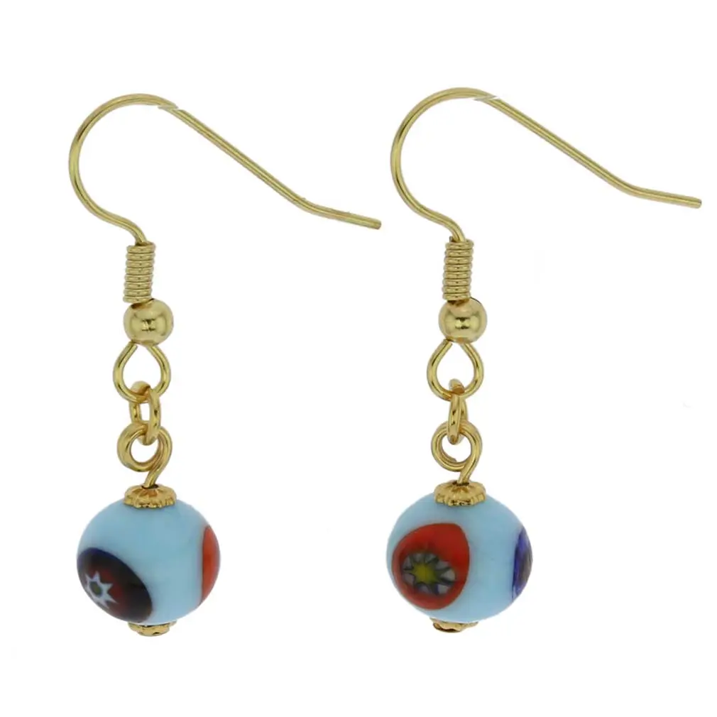Glass Of Venice Murano Glass Mosaic Aqua Blue Ball Earrings, Flirty 3/8 Inch Diameter, Ideal for Anniversary & Birthday Gifting with Beautiful Presentation