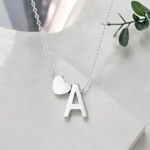 Women's 1-Piece Stainless Steel Heart-Shaped Letter Pendant Necklace - Minimalist European-American Temperament Silver Heart, Letter Pin, Exquisite Jewelry Gift for Initial & Charm Necklace Lovers, Silver Heart Necklaces, Letter Pin Necklaces