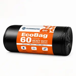 Extra Durable Garbage Bags, 15 Packs Per Roll, 60x80cm, Leak-Proof & Puncture-Proof, Ideal for Household, Commercial, Industrial Use