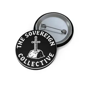 The Sovereign Collective Sword in Stone pin button | round enamel pin