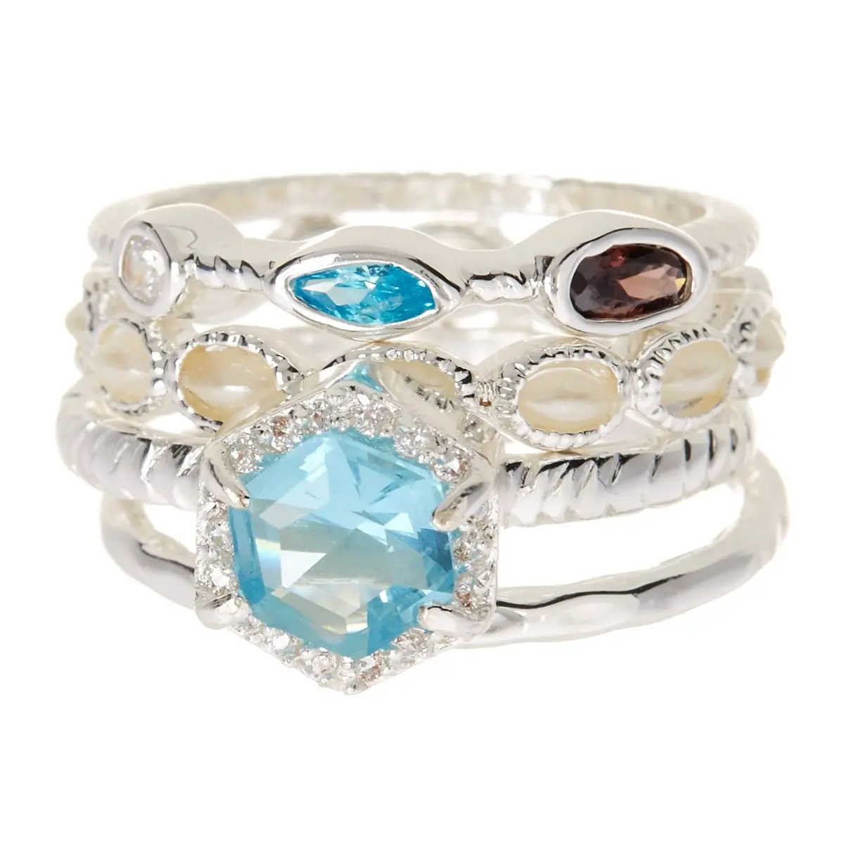 Aquamarine Crystal Stack Ring Set, Rings for Women