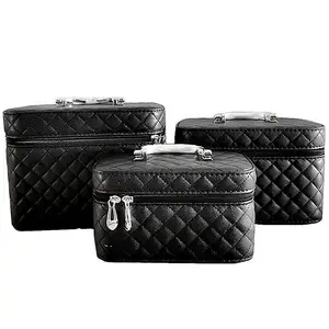 Quilted Vegan Leather 3 Pieces Makeup Case