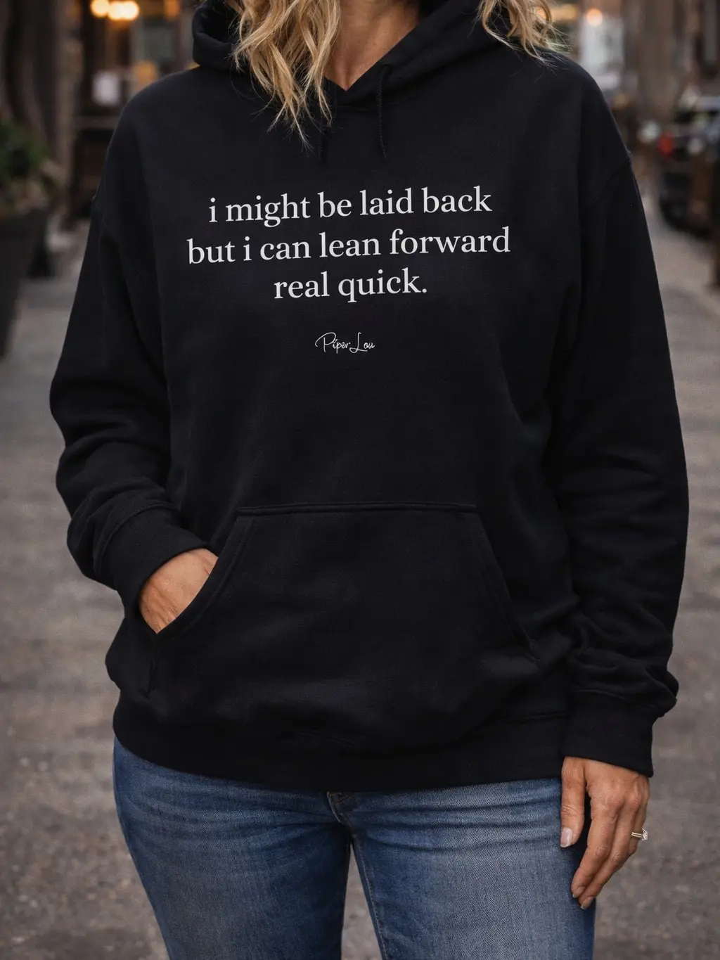 Women's Athletic Lean Back Graphic Hoodie - Soft Knit Cotton-Polyester-Spandex Fabric Sweatshirt with Pouch Pocket and Double-Lined Hood