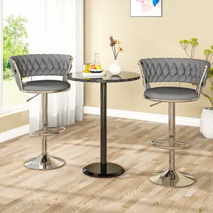 AWQM Velvet Bar Stools Set of 2,  Minimalist Bar Chairs with Adjustable Height, Upholstered Kitchen Island Chairs,Beige, Black, Grey