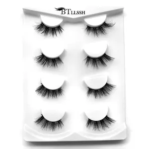 4 Pairs Long Thick Curly False Eyelashes, Natural Curling Wispy Cat Eye Faux Cluster Lashes Strip Lashes, Lengthening and Volumizing Faux Eye Lashes for Women and Girls Eyelash Extensions, Longer Looking Eyelashes