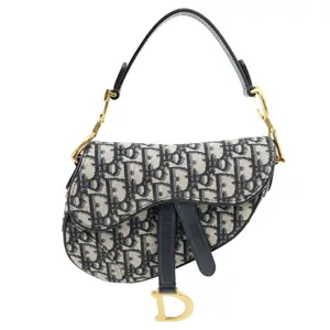 Pre-owned DIOR Canvas Satchel Bag CHRISTIAN Saddle Oblique Jacquard Navy Blue