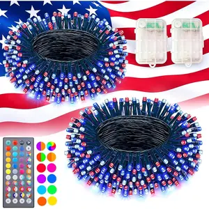 2-Pack Color-Changing Fairy Lights for 4th of July, 66.6ft 200 LED -Operated Patriotic Decorations with Remote, 34-Color  Lighting for Memorial Day Independence Day Decor