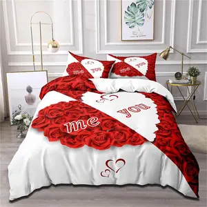 Rose & Heart Pattern Duvet Cover Set, 3 Counts/set Including 1 Duvet Cover & 2 Pillowcase without Filler, Soft Comfy Bedding Sets for Bedroom