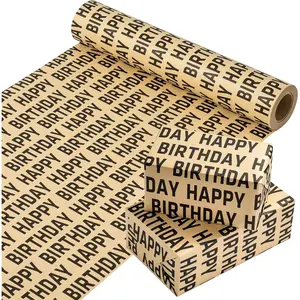 Birthday Wrapping Paper Roll - Mini Roll - 17 Inch x 33  - Black Happy Birthday Wrapping Paper for Men Women Party Celebration