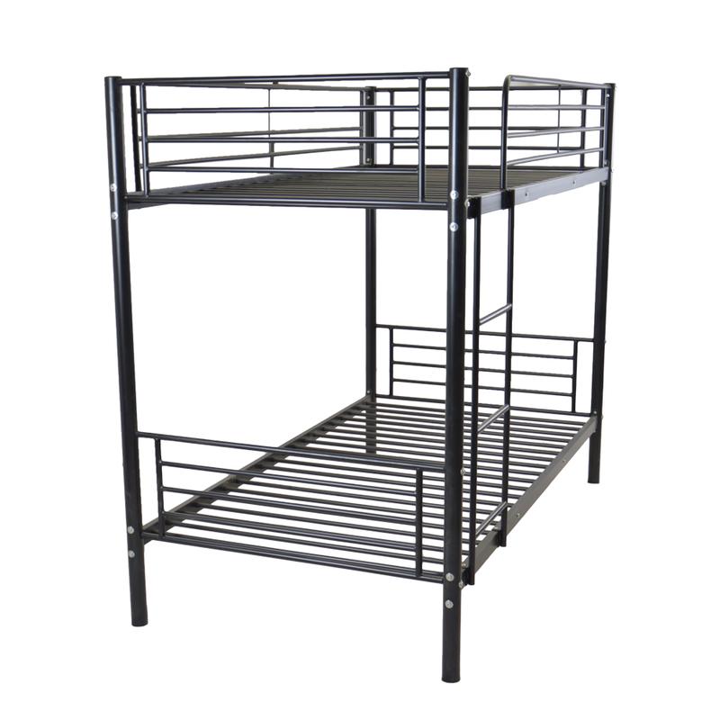Iron Bed Bunk Bed with Ladder for All Ages Twin Size Black Bedroom Bedframe with 33.5cm Fence & 26.5cm Storage Space Modern Design