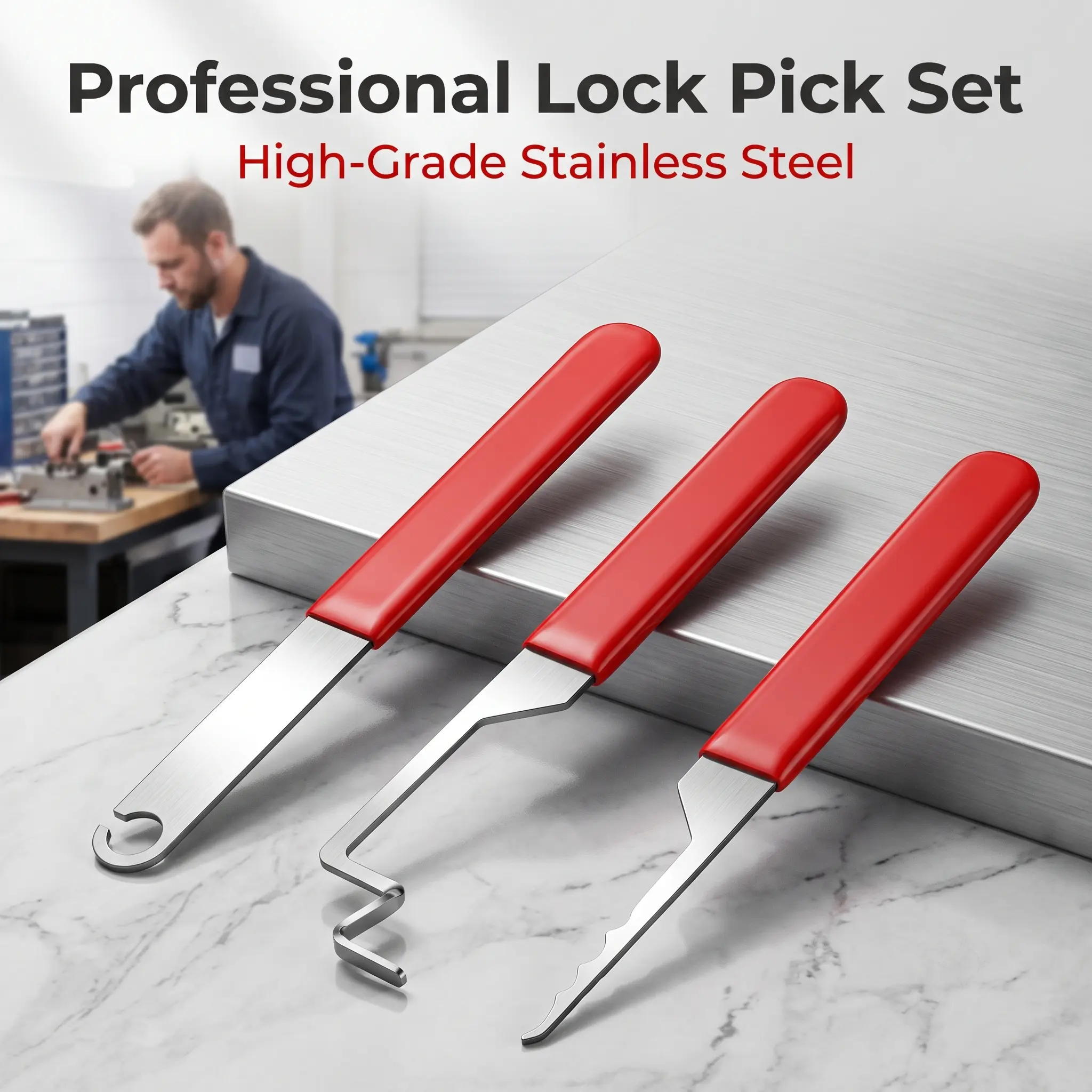 3Pcs Stainless Steel Window Door Latch Opening Tool Set, Non-Slip Rubber Handle Emergency Door Window Unlock Hooks, 2mm Thick Smooth Bypass Tools for Indoor & Outdoor Casement Windows, Portable Pocket Size Locksmith Auxiliary Tools for Home Use