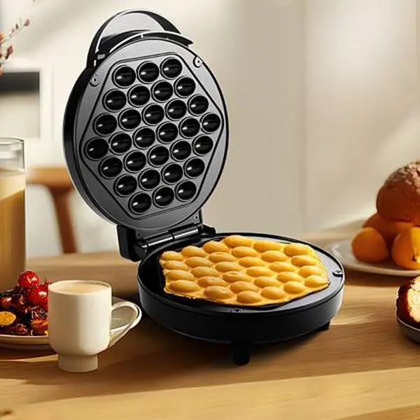 7 In Circular Plate Electric Bubble Waffle Maker for Kitchen, 1000W+ Power Simple Quick Cook Appliance, Non-Stick Griddle, Ready Under 5 Mins, Ideal for Beginners, Party Snacks, Easy Cleanup, Christmas Gift with Endless Creative Dessert Possibilities