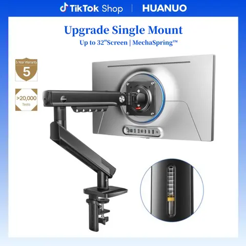 HUANUO Durable Fully Adjustable Single Monitor Desktop Mount Arm - 13-32 in Screens, 19.8 lbs Max Load, 100x100mm Max VESA, Tool-Free Installation, Cable Management & Clips Fast, Swivel, C-Clamp/Grommet, Laptop Stands & Trays, Office Desk Accessory, Pc