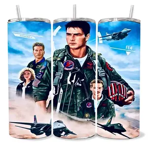 Top Gun 20 oz Tumbler - BPA Free, Stainless Steel, Leak Proof, Clear Lid, Includes Straw
