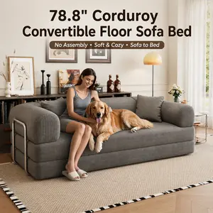 78.8 Inch Compression Sofa Bed Convertible Floor Futon Couch with Pillow Back Support Armrest Corduroy Fabric Boneless Modular Sectional Loveseats Sleeper for Living Room Bedroom