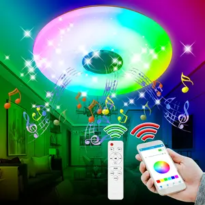 RGB Bluetooth LED Ceiling Light, Music Sync Led, Music Player with Remote AC100-240V 256Colors Dimmable Smart Timer Switch BT APP Control Energy Saving Eye Protection Night Lamp Bedroom Living Room Atmosphere Decoration Lighting