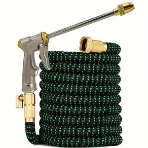 Garden Hose with High Pressure Nozzle & Metal Connector, Retractable Garden Hose, Suitable for Car Washing, Gardening and Pet Bathing