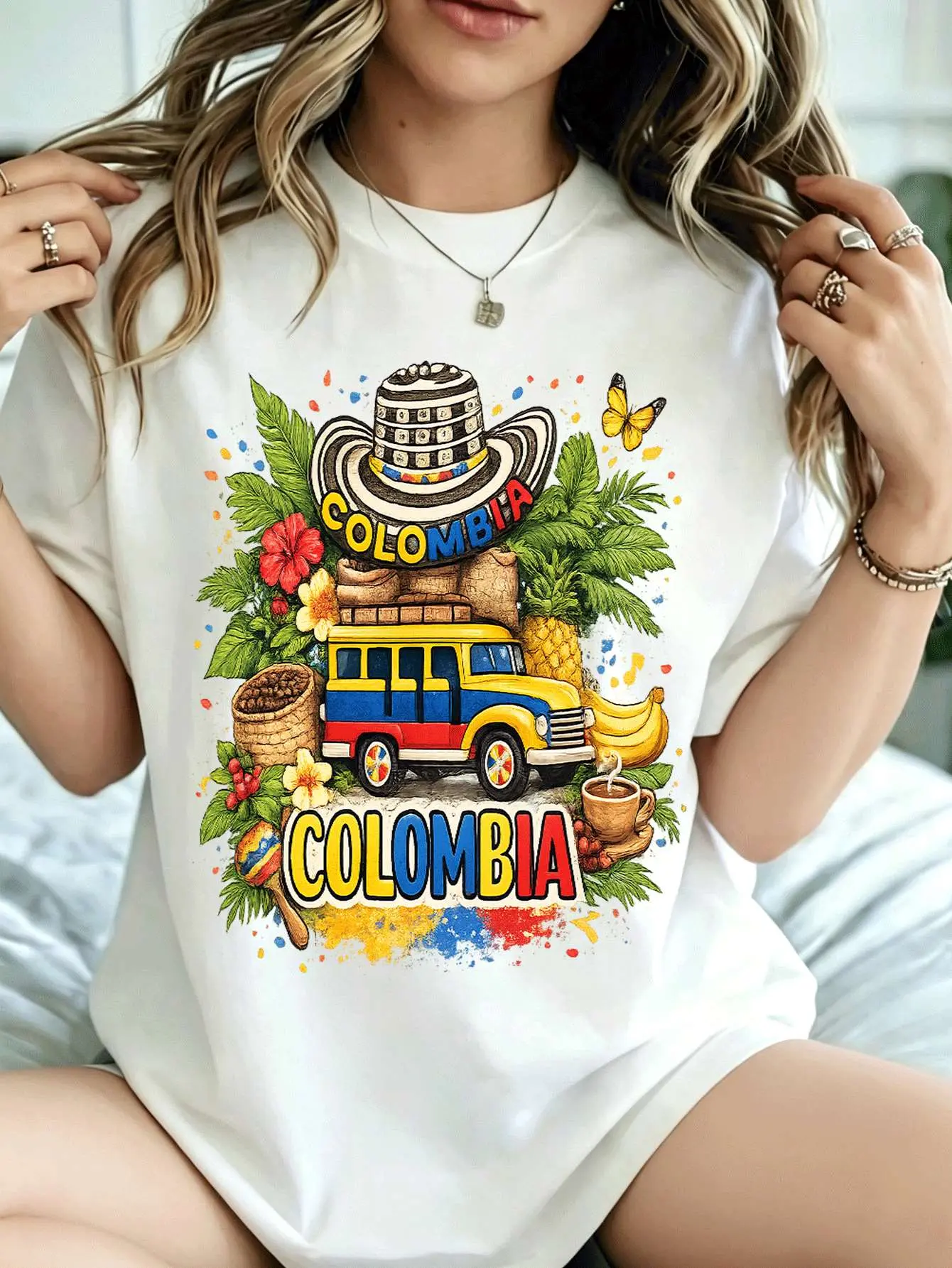 Columbia Travel Element Women's Summer   personalized  T-Shirt, Retro Bohemian Casual Style, Round Neck Printed Short Sleeve, Slightly Stretch, Comfortable and Loose Fit ,oversized t-shirt women tshirt