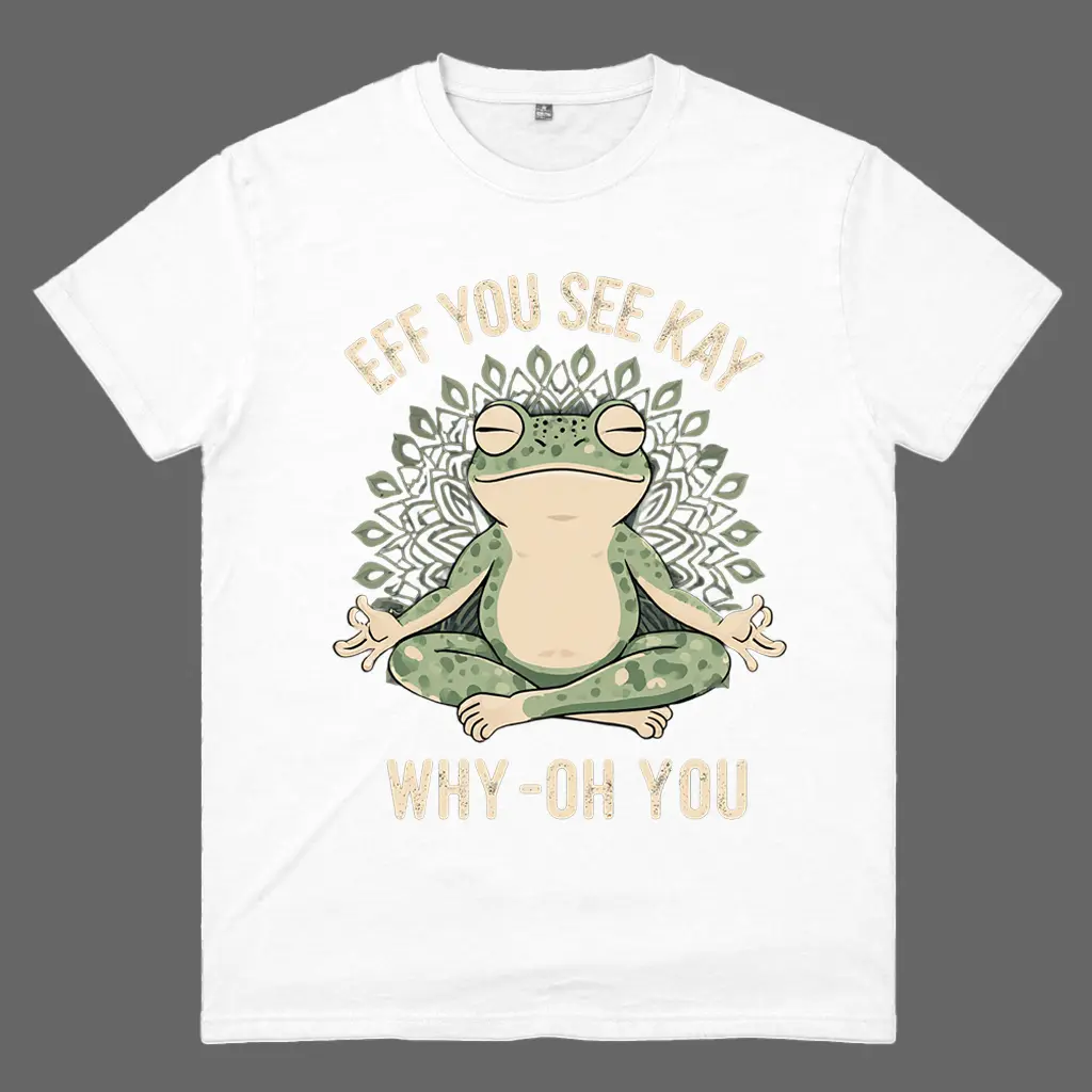 Unisex Loose-Fitting Short Sleeve Casual Cotton T-Shirt, Oversized Streetwear Top with Funny 'Eff You See Kay' Frog Graphic, Soft Round Neck, Machine Washable for Everyday Wear with Jeans