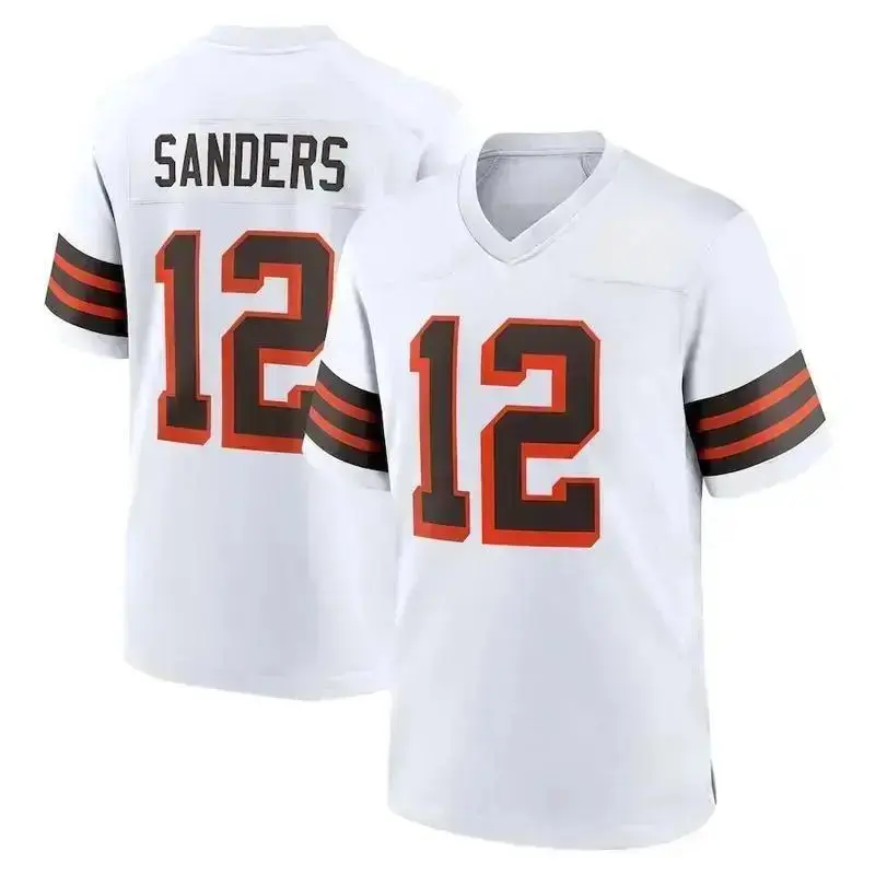 Sanders #12 White Football Jersey for Men & Women, Breathable Mesh Game Day Sports Shirt, Vintage Athletic Streetwear Activewear Tee, Fan Gift Collection