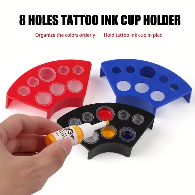 3pcs Tattoo Ink Cup Holder, Durable Plastic Lightweight Portable 8-Hole Fan-Shaped Tray Organize, Tattoo Pigment Stand, Tattoo Supplies Tool, for Ink, Eyebrow, Tattoo Accessories