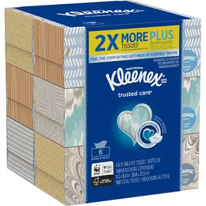 Kleenex Trusted Care Everyday Facial Tissues, Flat Box, 160 Count (Pack of 6)