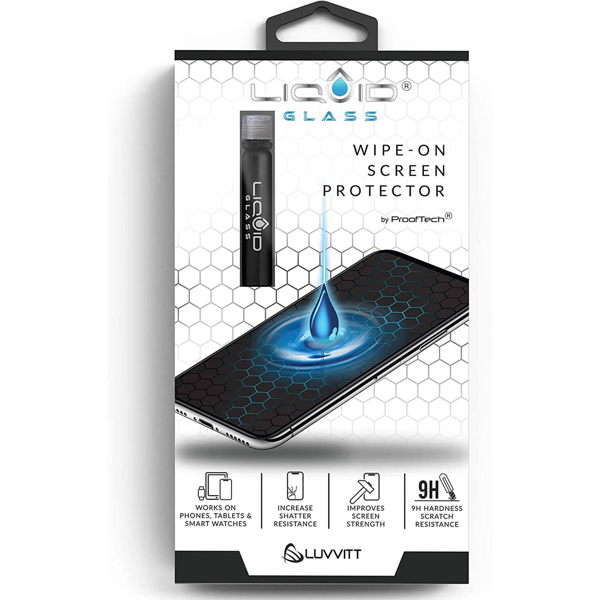 LIQUID GLASS Screen Protector for All Smartphones Tablets and Watches Scratch and Shatter Resistant Wipe On Nano Protection for Up To 4 Devices - Bottle