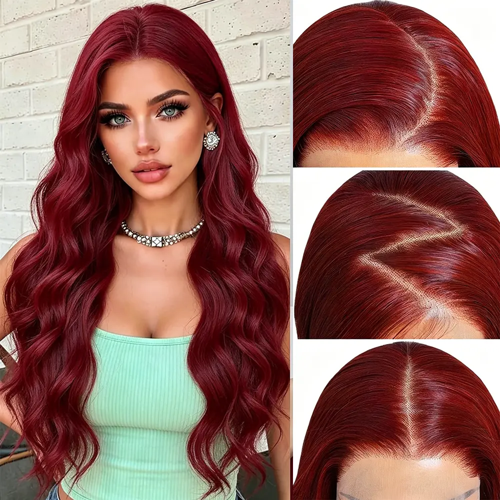 Vynexi 13x6 Synthetic Lace Front Wig Long 99J wig Wavy for Synthetic Heat Resistant Body Wave Glueless Wigs Natural Hairline Pre Plucked Daily Party Use Wigs 30 Inch