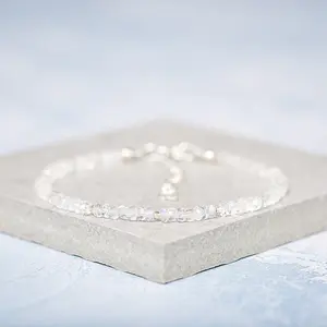 Natural Moonstone Bracelet 3mm Clear Crystal Dainty Bracelet Delicate Gemstone Beaded Bracelet Minimalist Style for Women Valentine's Day Gift