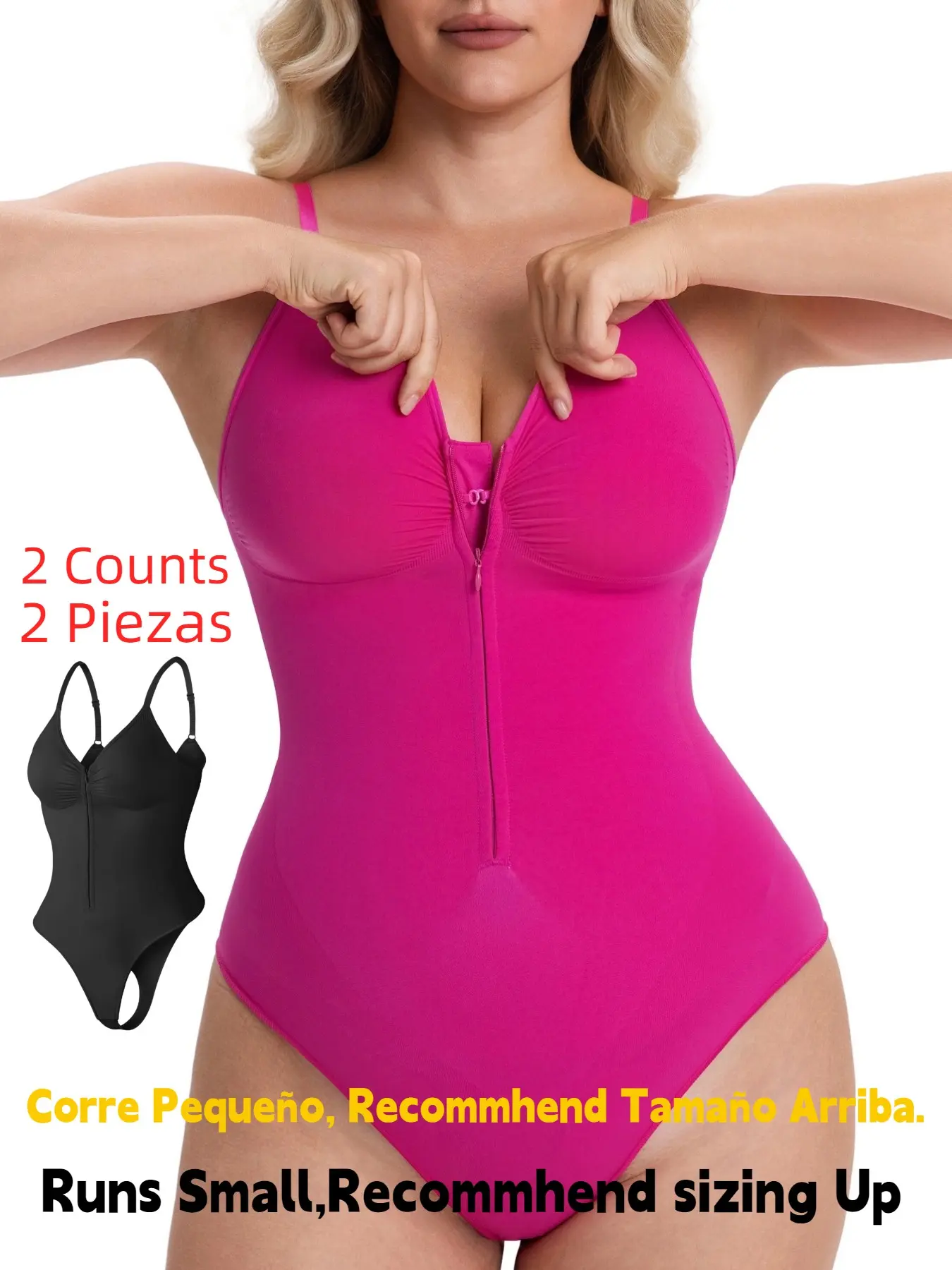 Women's Seamless Shapewear Bodysuit, Front Zipper Design, Tummy Control Thong Style, All Seasons Wearable, Comfortable Fit, Everyday, Body Shaping Underwear, Underwear, Smooth, Body Shapers