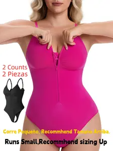 Women's Seamless Shapewear Bodysuit, Smooth Front Zipper Design, Tummy Control Thong Style, All Seasons Wearable, Comfortable Fit