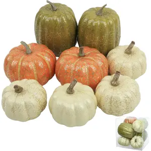 8Pcs Fake Pumpkins Fall Thanksgiving Decorations,Assorted Colors Plastic Pumpkins Home Decor, Artificial Mini Pumpkin for Decorating Autumn Harvest Outdoor Indoor Decor Centerpiece Table Decorations