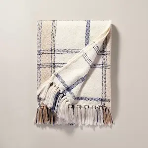 Soft Woven Plaid Throw Blanket Sour Cream/Blue - Hearth & Hand with Magnolia