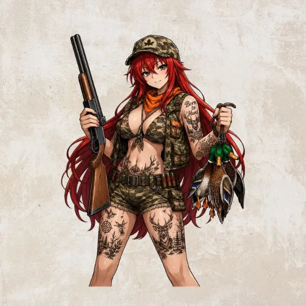 Rias Gremory Hunting Sticker, Anime Hunting Girl Vinyl Decal, Camo Shotgun Duck Hunter Sticker, Waterproof Car Laptop Sticker