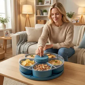 Divided Rotating Snack Serving Tray, Lazy Susan for Kitchen Counter, Multifunctional Tiered Fruit Platter Organizer