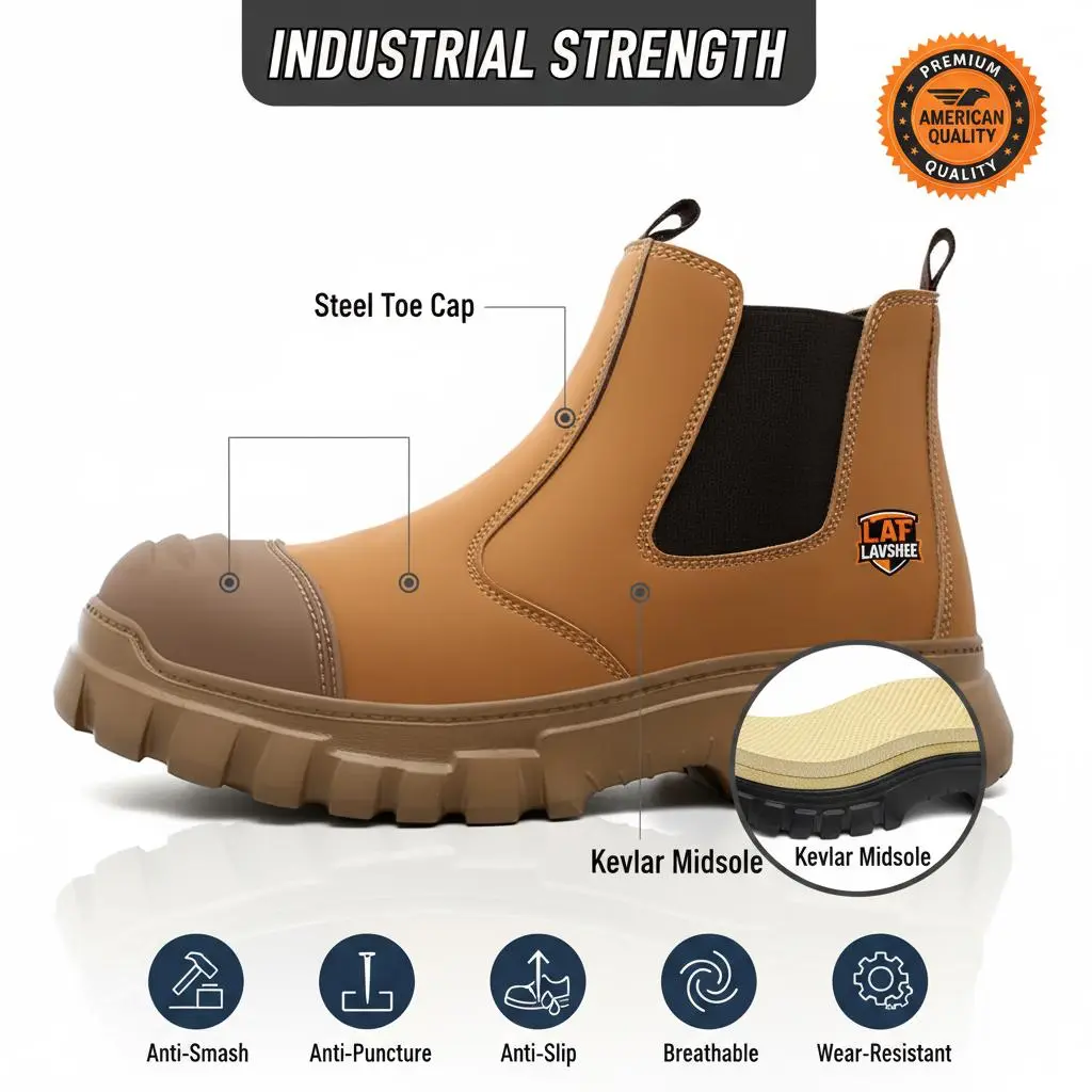 Brown Steel Toe Work Sneakers for Men and Women, Lightweight Anti Slip Safety Shoes with Puncture Proof and Splash Proof Protection for Kitchen, Restaurant and Food Service Work