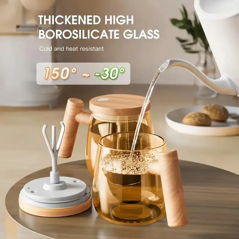 Electric Self-Stirring Mug with Lid - 13.53oz High-Speed Mixing Cup, Automatic Whisk & Foam Maker for Coffee, Hot Chocolate, Milkshakes