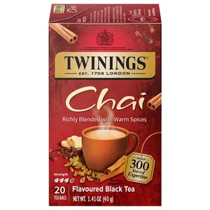 Twinings of London Chai Tea Bags 20 Count Richly Blended with Warm Spices Flavored Black Tea 1.76 Oz