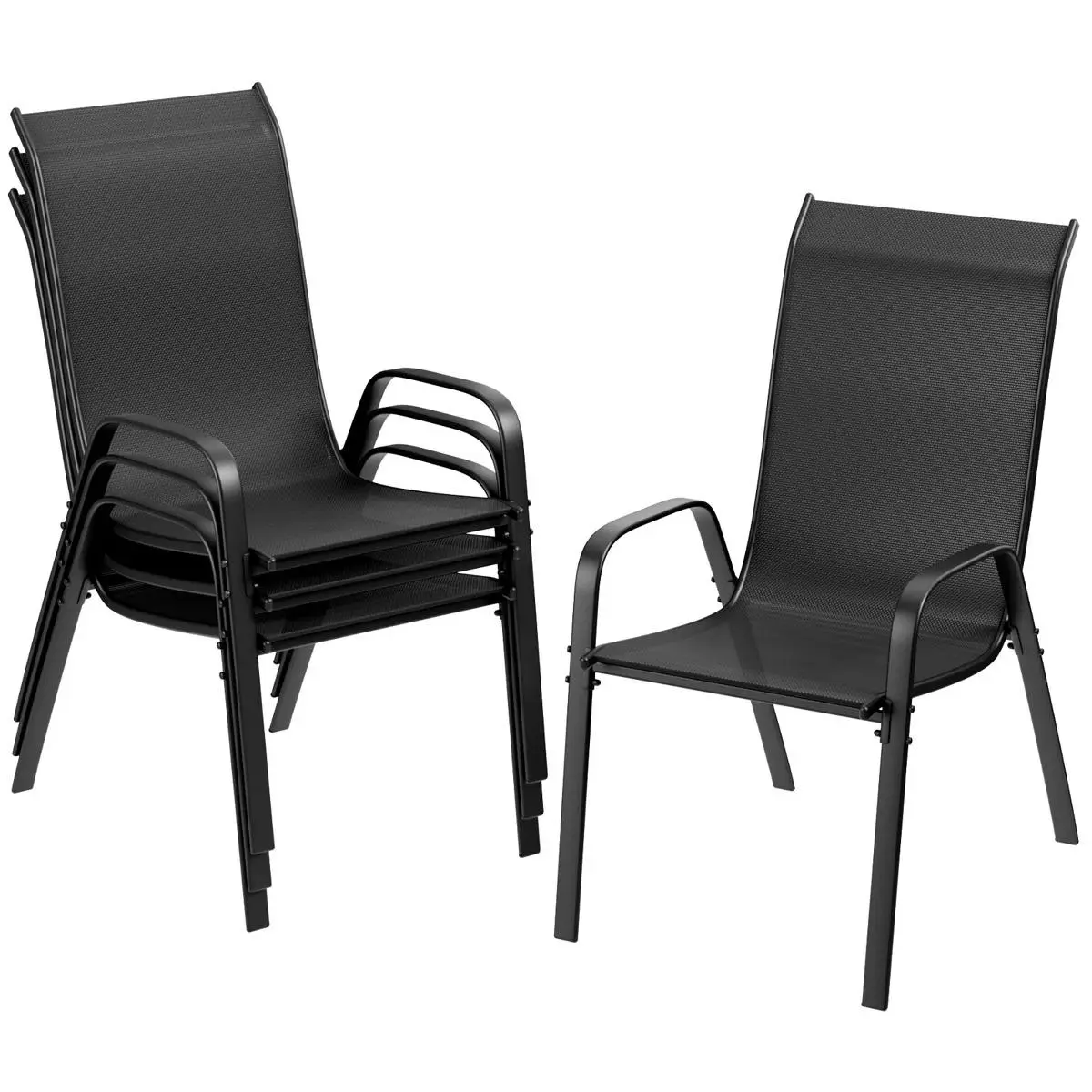 MAMIZO Patio Dining Chairs, Stackable All-weather Teslin Chair, Heavy Duty   Breathable   Outdoor Chair Set, w/Armrests, Upgraded   lawn  Chair FeetW/Strenthened Iron Spacers, 330 LBS tanning backyard porch balcony garden high beach