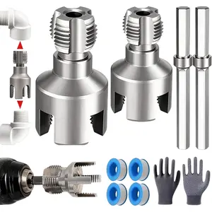 7 pack Pipe Threading Tool, PVC Threader for, Rethreading Tool Kit with 1/2'' & 3/4'' Dies, Gloves and 4 Raw Tape, Pipe for Plumbing Repair