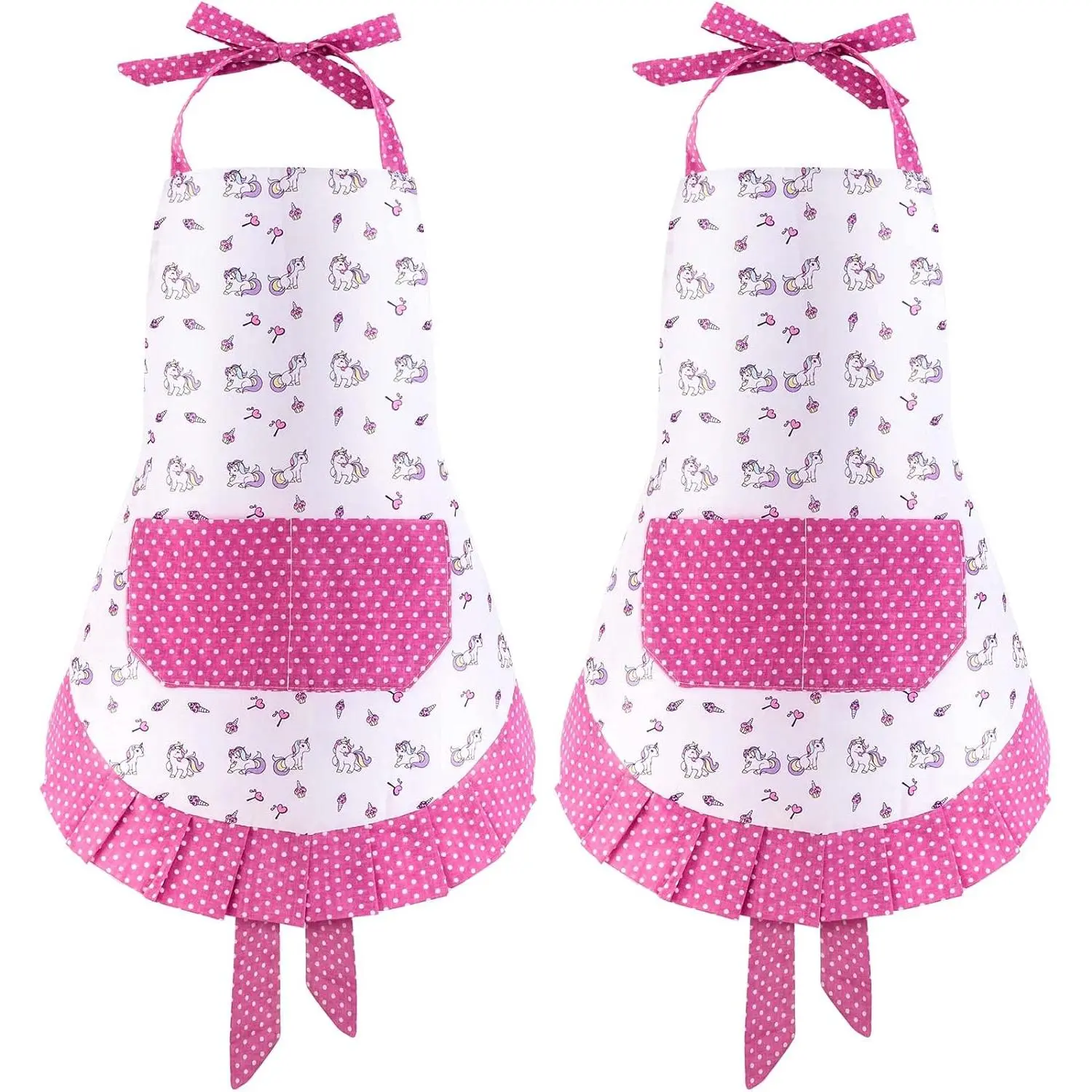 Aprons for Kids Girls, Unicorn Cotton Apron with Pockets for Children Kitchen Chef Aprons for Cooking Baking (2-5 Years)
