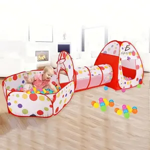2026   3-In-1 Youngsters' Play Tent - Indoor Foldable Game House With Steel Frame, Polyester Material - Red/Blue (!!! Balls Not Included ! !!)