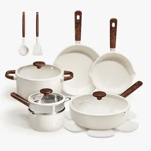 Carote Ceramic Nonstick Cookware Set For Kitchen Frying 15-Piece Pots And Pans Set With Steamer Induction White