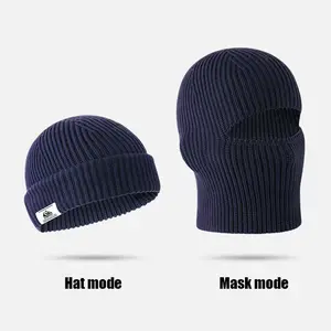 2 in 1 Unisex Winter Warm Knit Beanie Hat, 1 Count Outdoor Cycling Casual Windproof Mask for Men & Women, Multifunctional Beanie Hat for Outdoor Cycling Skiing, Knitted Hat