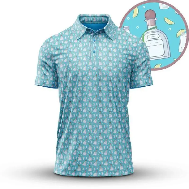Men's Tequila Bottle Pattern Polo Golf Shirt Short Sleeve Outdoors Sport Fishing Menswear Tops Print