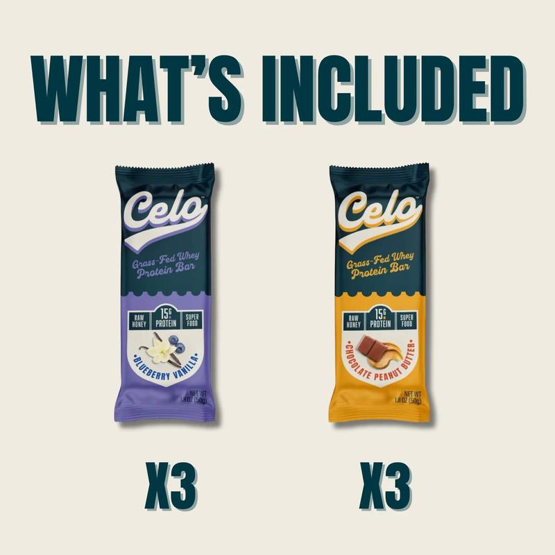Celo Variety Pack - 3 Chocolate Peanut Butter Bars & 3 Blueberry Vanilla Bars - 6ct Total - Protein Bars