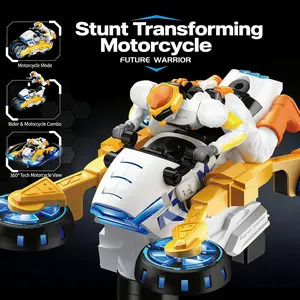 Future Warrior Electric Transforming Stunt Motorcycle Toy with Lights Music 360° Spinning LED for Kids Toddlers