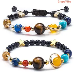 Planet Charm Colorblock Stone Beaded Bracelet Unisex Stackable Exquisite Fashion Jewelry For Daily Wear Party And Casual Outfit Matching