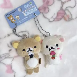 Kawaii Rilakkuma Daily Life Series Rice Ball Brother Strawberry Bear Backpack Keychain  Key Ring Ball Chain Cute Girly Gifts