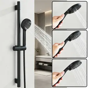 Bathroom Faucet Slide Bar Hand Held Shower with Hose, Black 3 Settings Handheld Shower Head, Wall Mounted Shower Slide Bar Hand Shower Combo, Handheld Shower